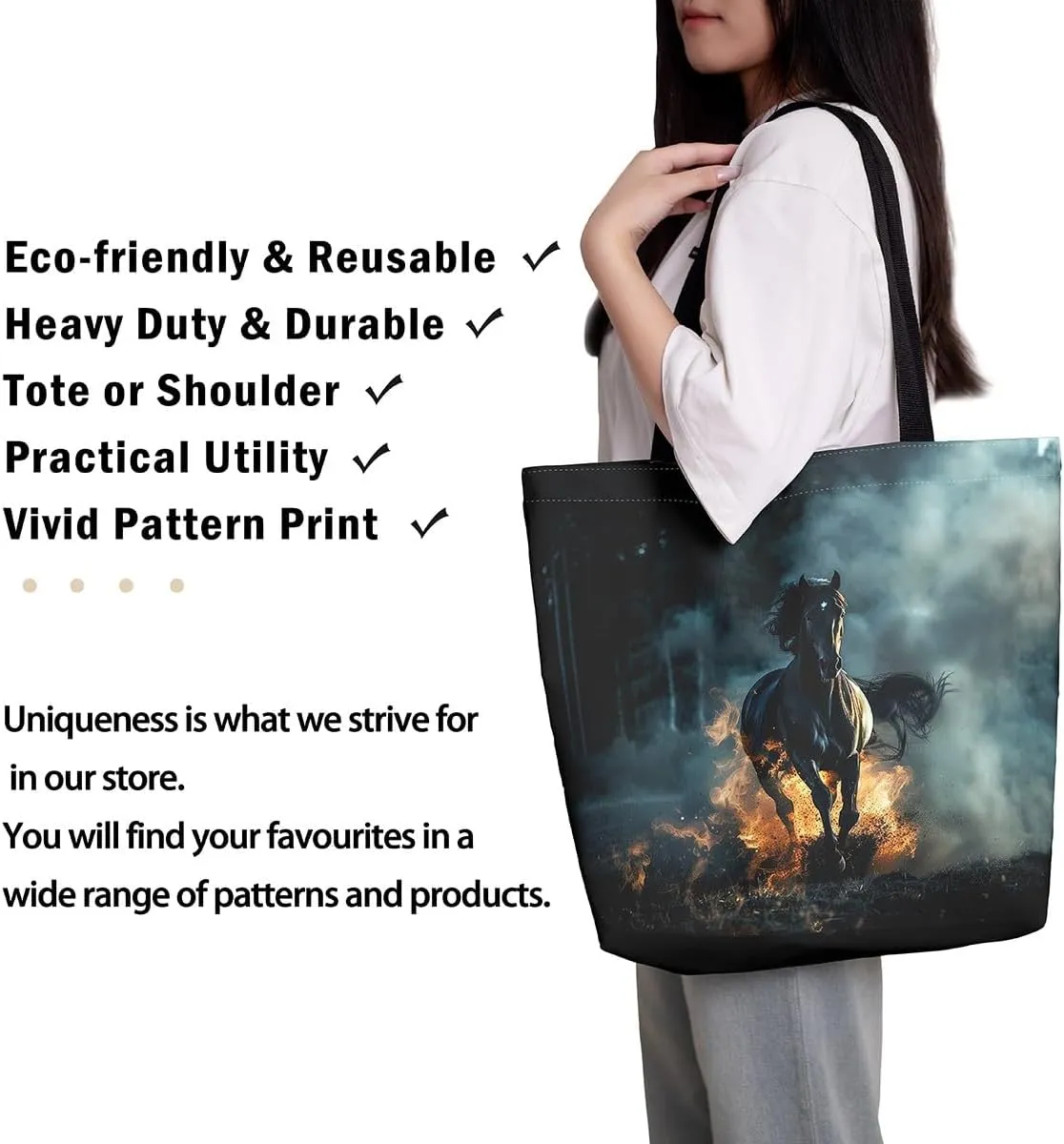 Castle Fairy Purple Elephant Canvas Tote Bag for Adults,Ethnic Tribal Animals Reusable Shopping Bags Portable Storage Handbag