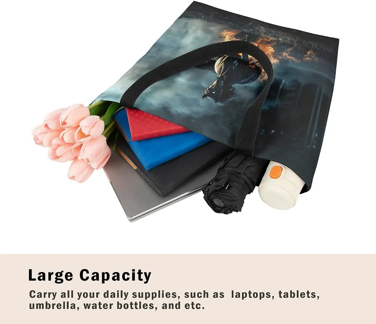 Castle Fairy Purple Elephant Canvas Tote Bag for Adults,Ethnic Tribal Animals Reusable Shopping Bags Portable Storage Handbag