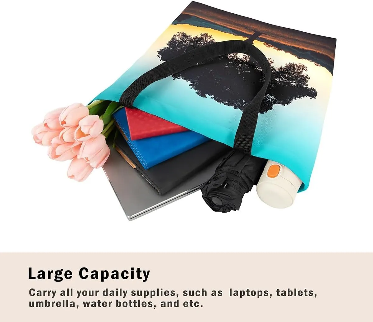 Castle Fairy Purple Elephant Canvas Tote Bag for Adults,Ethnic Tribal Animals Reusable Shopping Bags Portable Storage Handbag