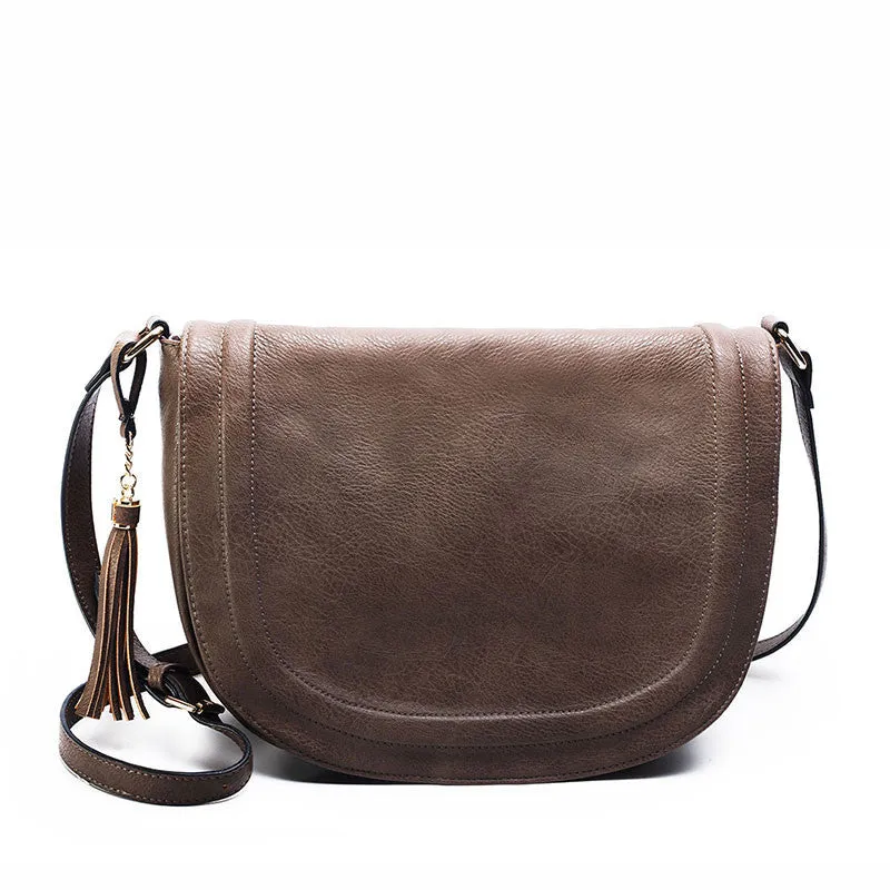 casual crossbody bag soft cover solid saddle tassel women messenger bags high shoulder bag for women