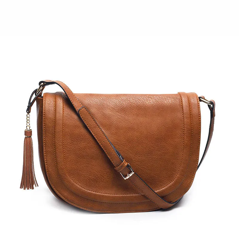 casual crossbody bag soft cover solid saddle tassel women messenger bags high shoulder bag for women