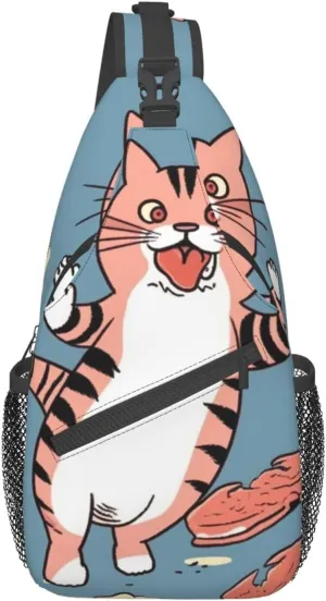 Cat grabbing meat Print Unisex Chest Bags Crossbody Sling Backpack Lightweight Daypack for Travel Hiking