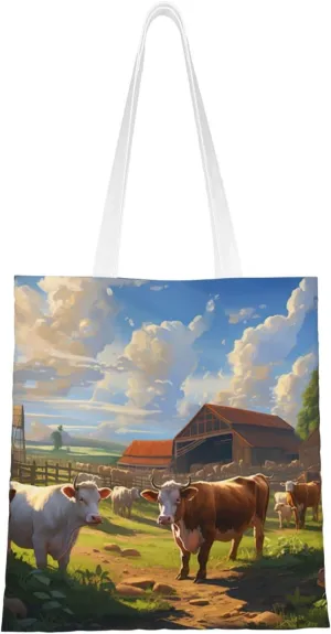 Cattle Farm Sanctuary Print Totes, Portable Beach Bag,Reusable Grocery Bags Foldable Shopping With Handlesbags