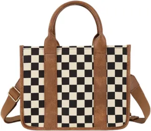Checkered Tote Bag for Women - Plaid Handbag Checkerboard Crossbody Shoulder Bag Trendy Checkered Work Tote Purse
