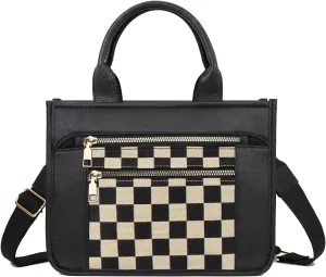Checkered Tote Bag for Women - Plaid Handbag Checkerboard Crossbody Shoulder Bag Trendy Checkered Work Tote Purse