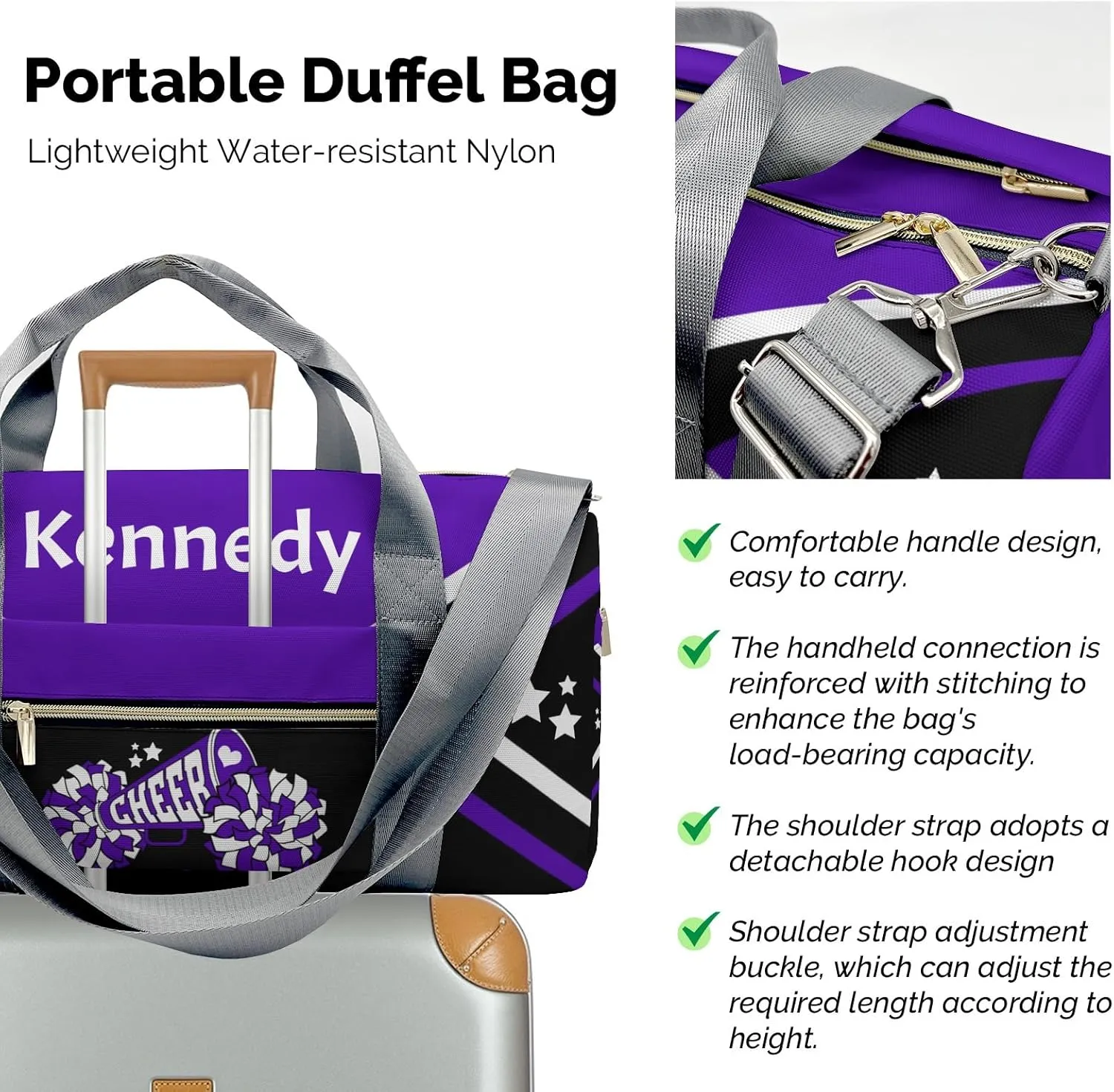 Cheer Cheerleader Purple Multifunction Sport Duffel Bag Gym Travel Perform Training Weekender Bags Getaway Bags
