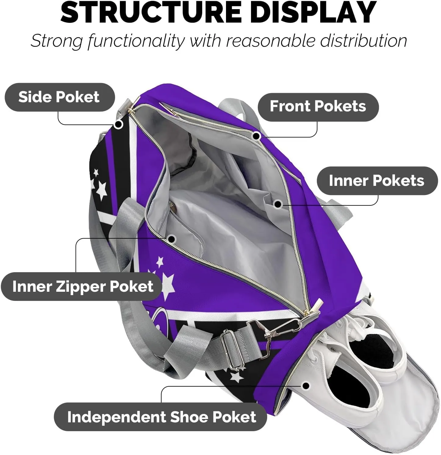 Cheer Cheerleader Purple Multifunction Sport Duffel Bag Gym Travel Perform Training Weekender Bags Getaway Bags