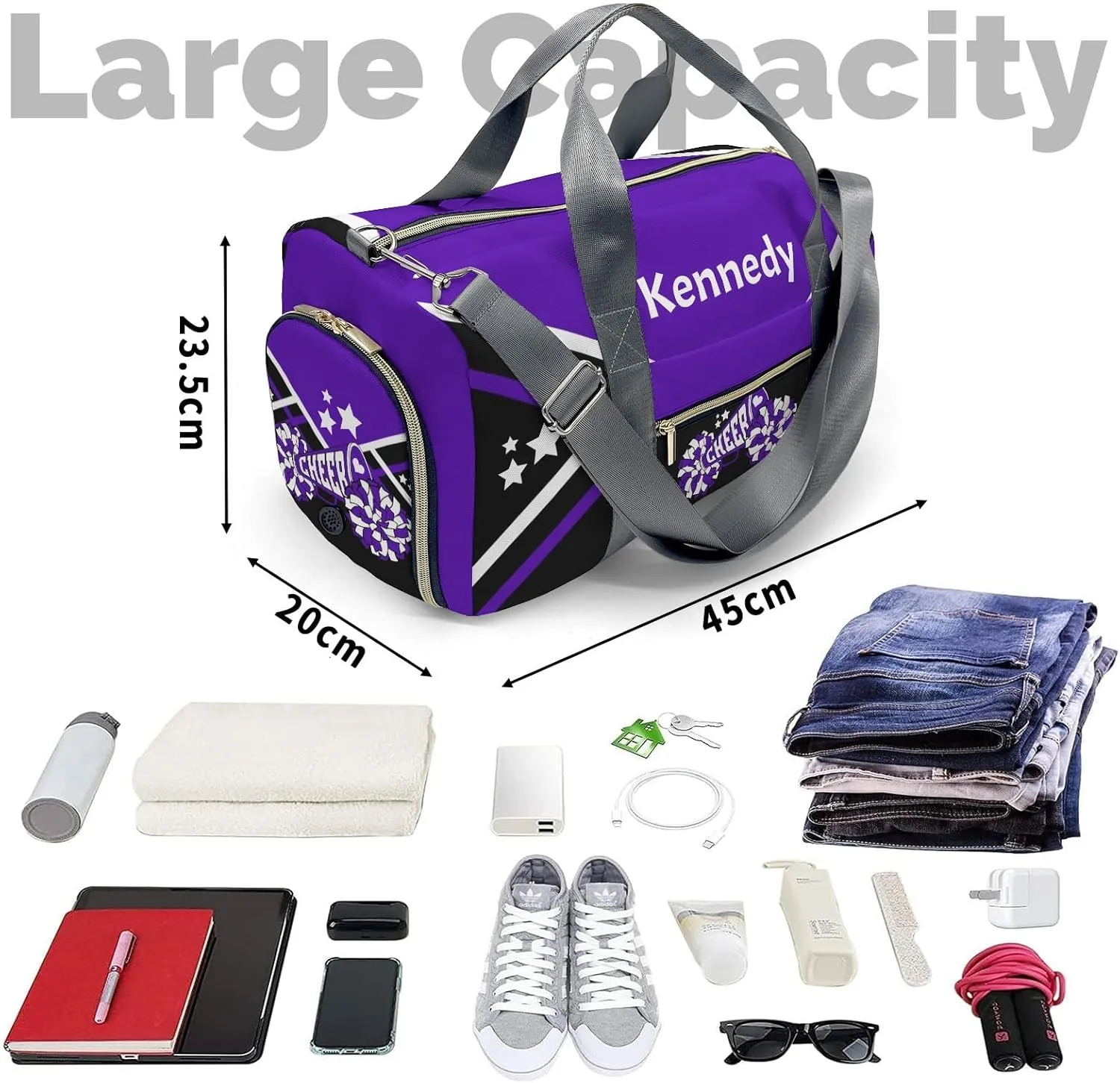 Cheer Cheerleader Purple Multifunction Sport Duffel Bag Gym Travel Perform Training Weekender Bags Getaway Bags