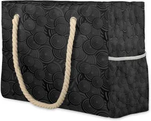Circle Concentric Beach Bags for Women Extra Large Beach Tote Bags Waterproof Sandproof Black Beach Bag for Pool Travel Picnic Camping Daily