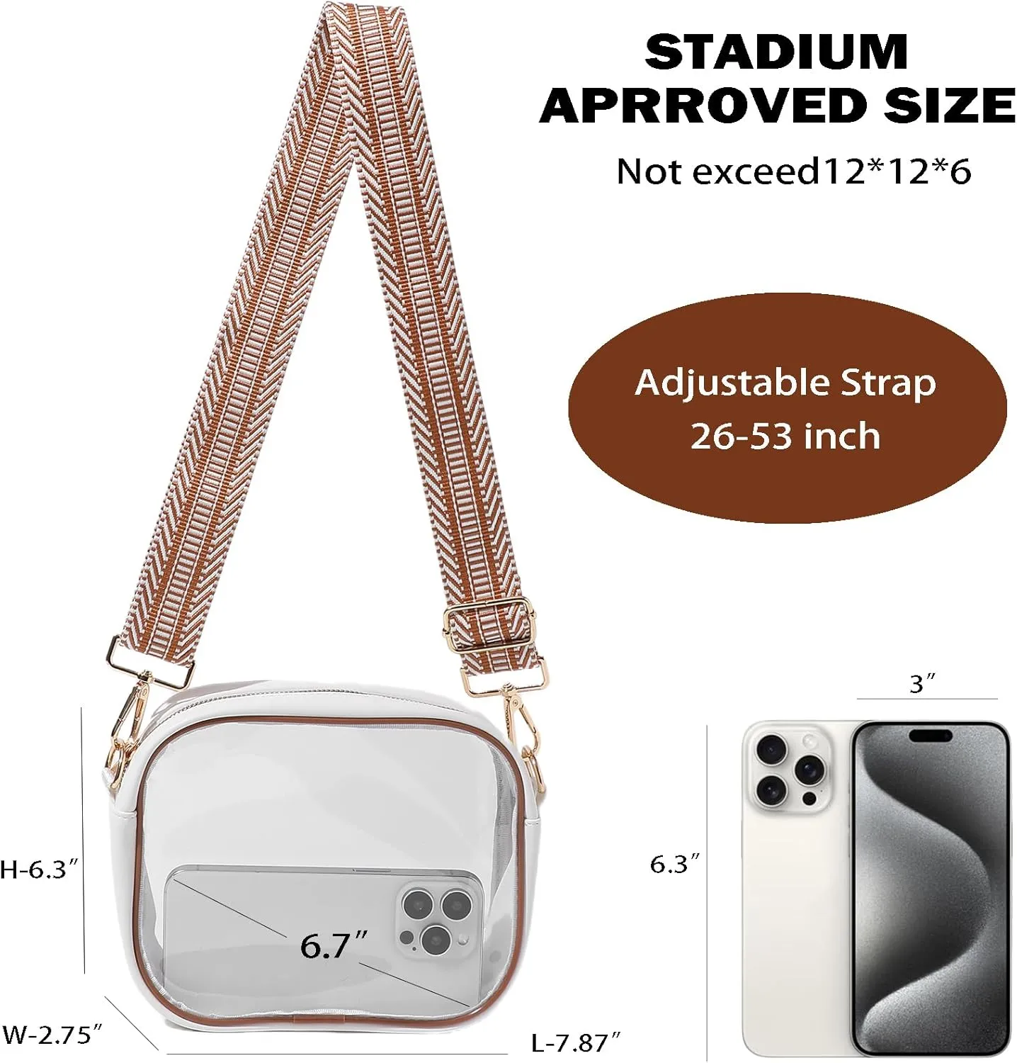 Clear Bag for Stadium Events, Clear Purse for Women Stadium Approved Crossbody, Concert Bag with Adjustable Strap