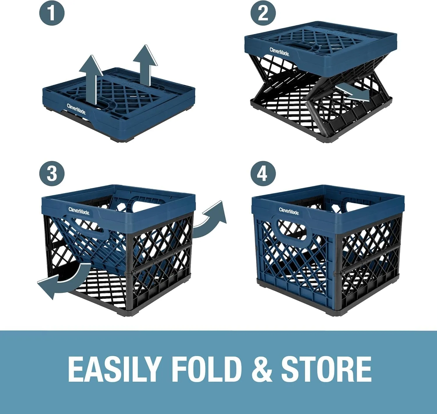 CleverMade Collapsible Milk Crate, Obsidian, 3PK - 25L (6 Gal) Stackable Storage Bins, Holds 50lbs Per Bin - Clevercrates are Heavy Duty, Plastic Collapsible Storage Crate for Multi Purposes