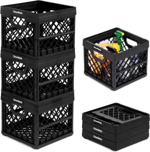 CleverMade Collapsible Milk Crate, Obsidian, 3PK - 25L (6 Gal) Stackable Storage Bins, Holds 50lbs Per Bin - Clevercrates are Heavy Duty, Plastic Collapsible Storage Crate for Multi Purposes