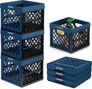 CleverMade Collapsible Milk Crate, Ocean, 3PK - 25L (6 Gal) Stackable Storage Bins, Holds 50lbs Per Bin - Clevercrates are Heavy Duty, Plastic Collapsible Storage Crate for Multi Purposes