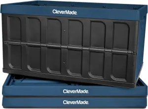CleverMade Collapsible Storage Bins - Ocean 3 Pack 62L / 16 Gal holds 75 lbs - Stackable Containers Heavy Duty Capacity Crates Space-Saving