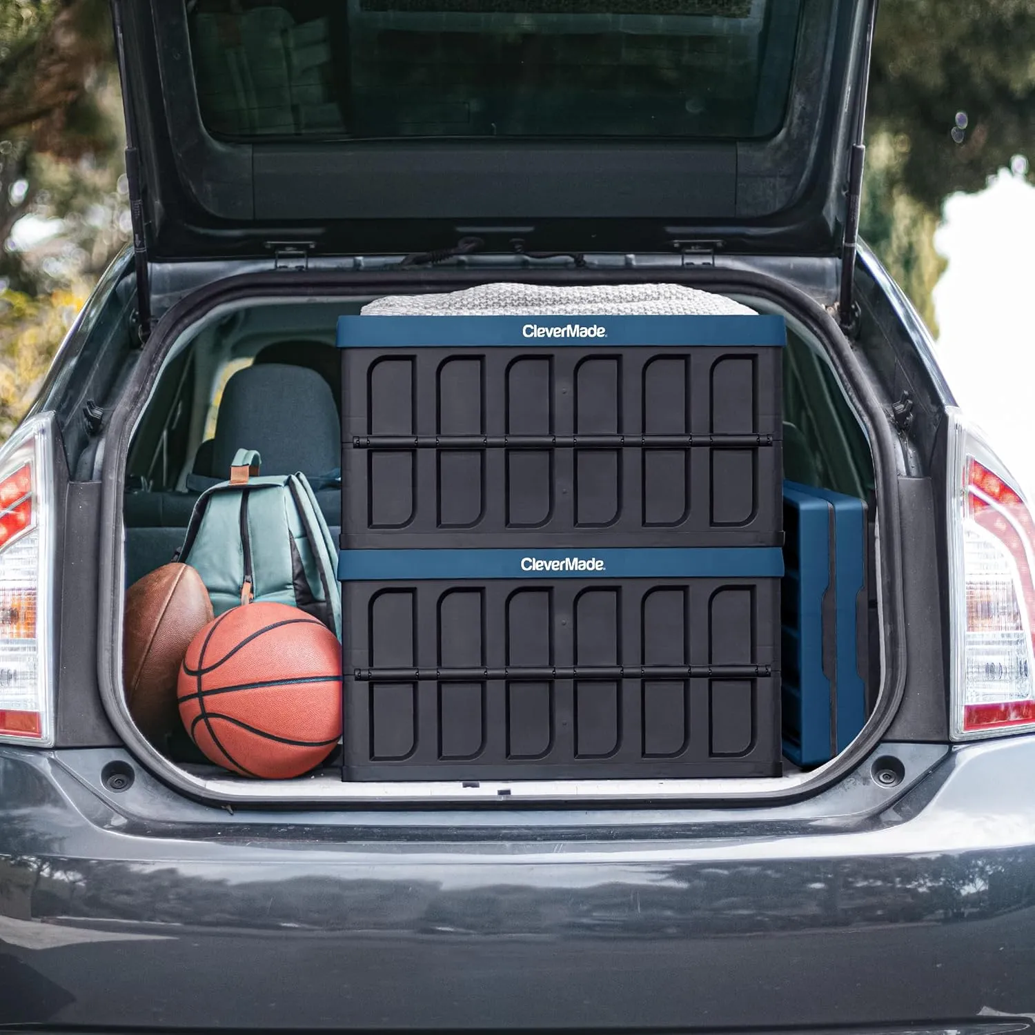 CleverMade Collapsible Storage Bins - Ocean 3 Pack 62L / 16 Gal holds 75 lbs - Stackable Containers Heavy Duty Capacity Crates Space-Saving