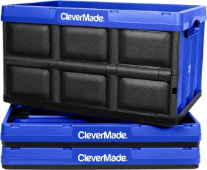 CleverMade Collapsible Storage Bins - Royal Blue 3 Pack 62L - Stackable Containers Heavy Duty Capacity Folding Crates - Space-Saving for Home