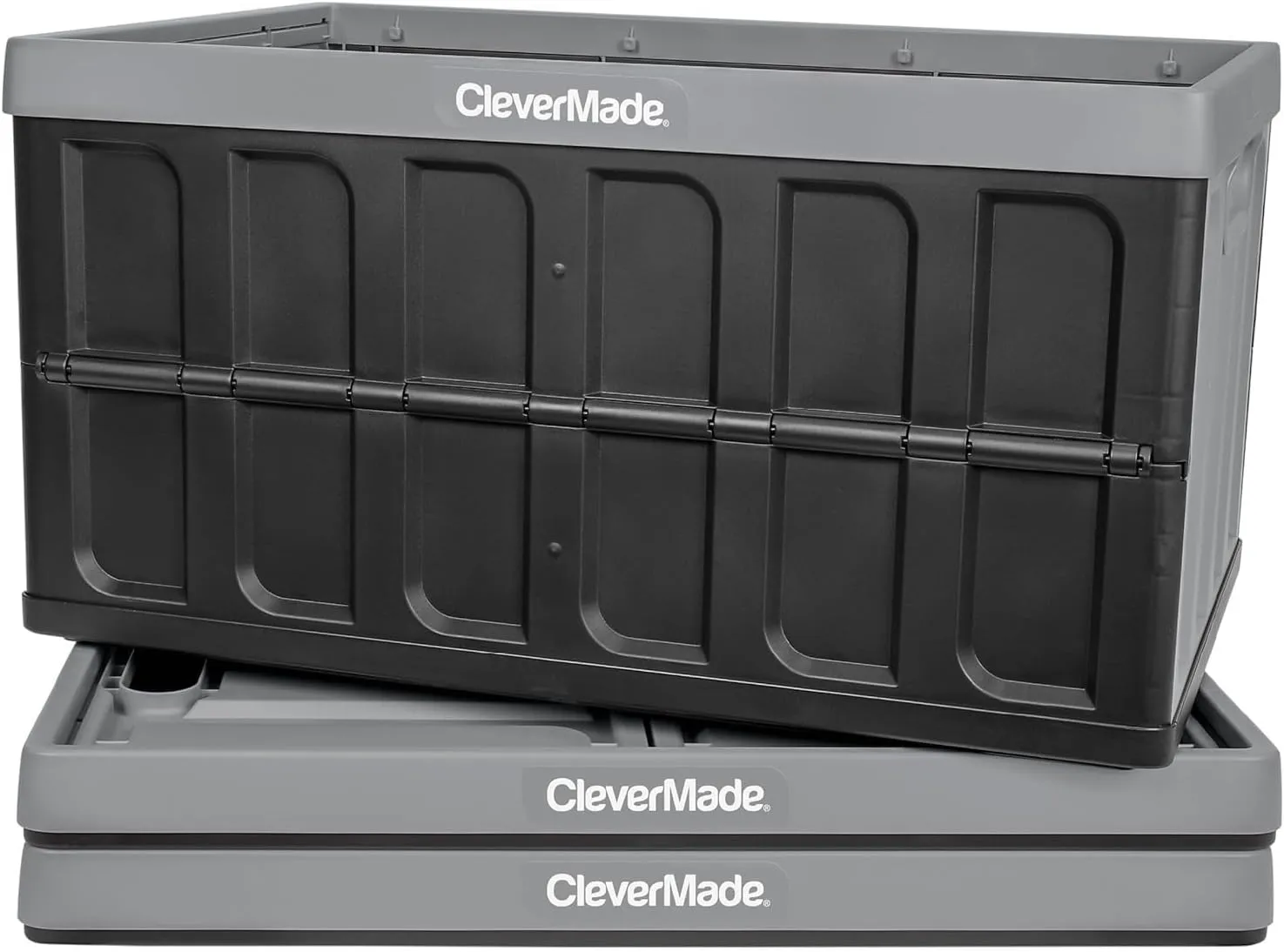 CleverMade Collapsible Storage Bins - Stone 3 Pack 62L / 16 Gal holds 100 lbs - Stackable Containers Heavy Duty Capacity Crates Space-Saving
