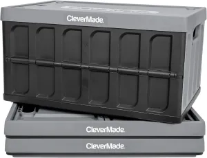 CleverMade Collapsible Storage Bins with Lids - Stone 3 Pack 46L - Plastic Containers Stackable Organization Crates Home Closet Space-Saving Durable