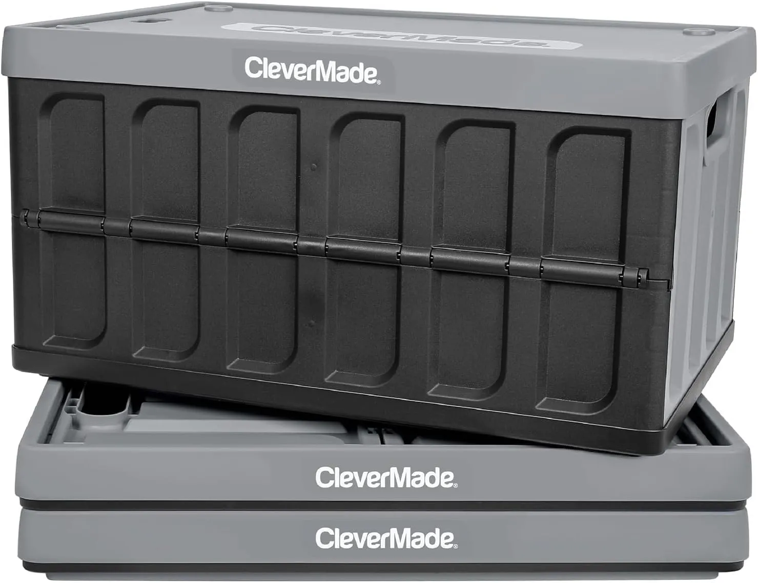 CleverMade Collapsible Storage Bins with Lids - Stone 3 Pack 62L - Plastic Containers Stackable Organization Crates Home Closet Space-Saving Durable