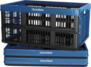 CleverMade Collapsible Utility Crates - Ocean 3 Pack 45L / 11 Gal holds 66 lbs - Stackable Containers Heavy Duty Capacity Crates Space-Saving Baskets