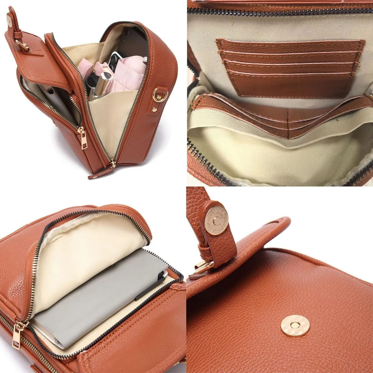 Collaboraten1 Crossbody Leather Bag, Urvashii Vintage Double Layer Large Capacity Mini Anti Theft Cross Body Bags