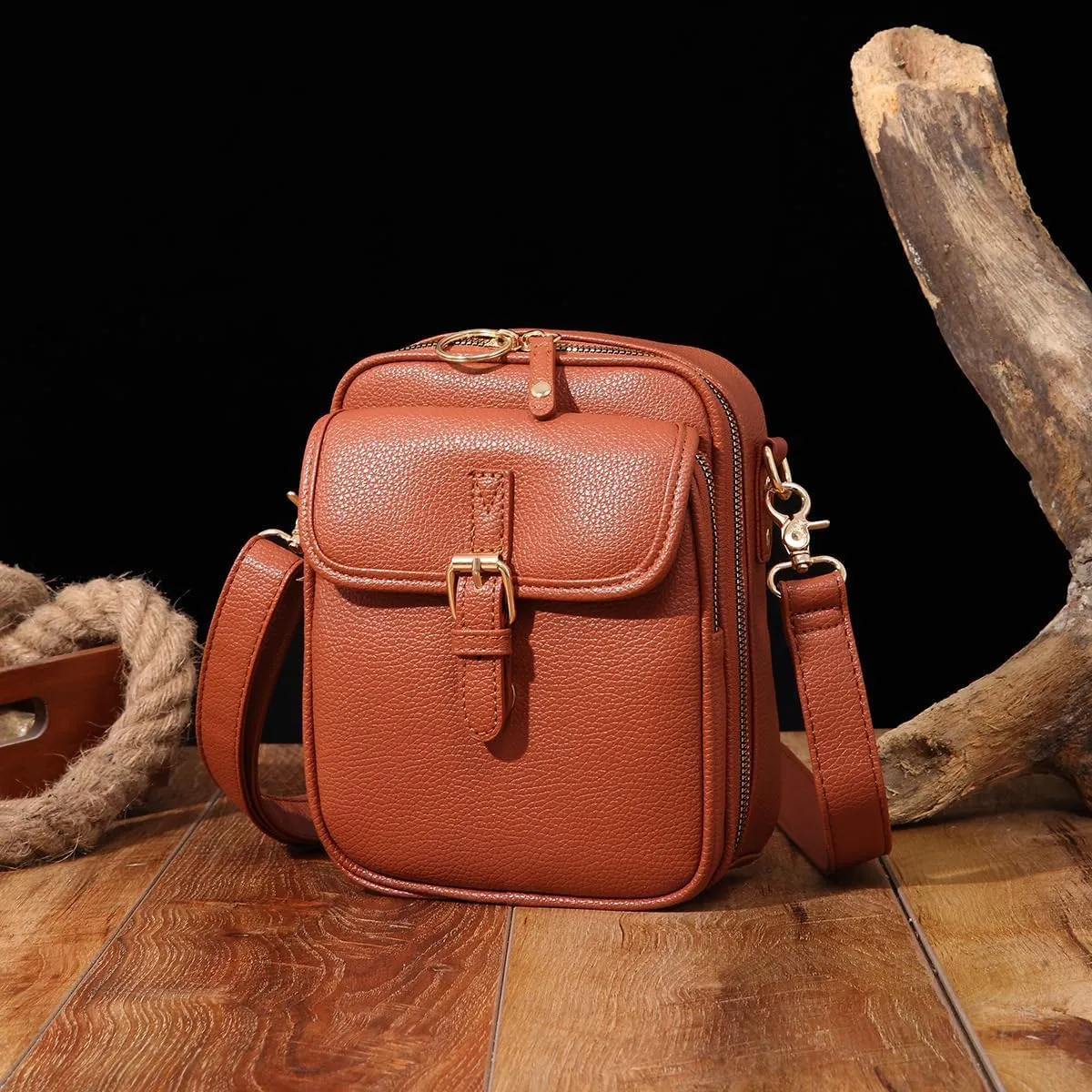 Collaboraten1 Crossbody Leather Bag, Urvashii Vintage Double Layer Large Capacity Mini Anti Theft Cross Body Bags