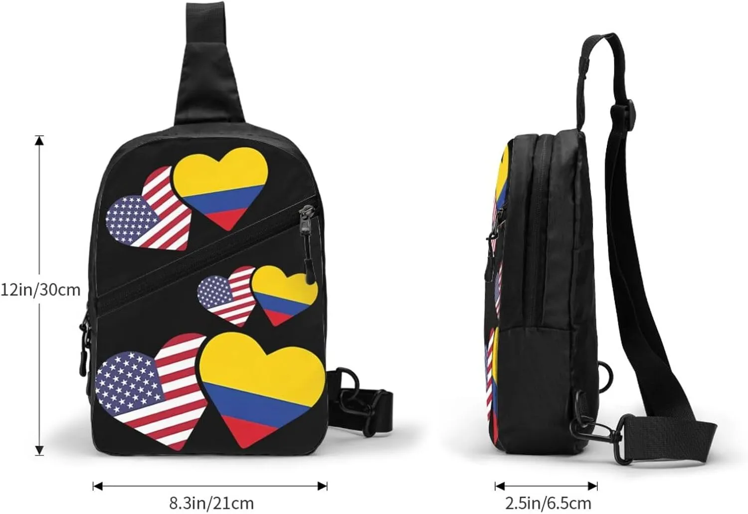 Colombia Flag Heart Colombian American Love Packable Crossbody Bag Portable Sling Bags Foldable Travel Daypack Reusable Sports Shoulder Backpack Diagonally Chest Bag for Workout