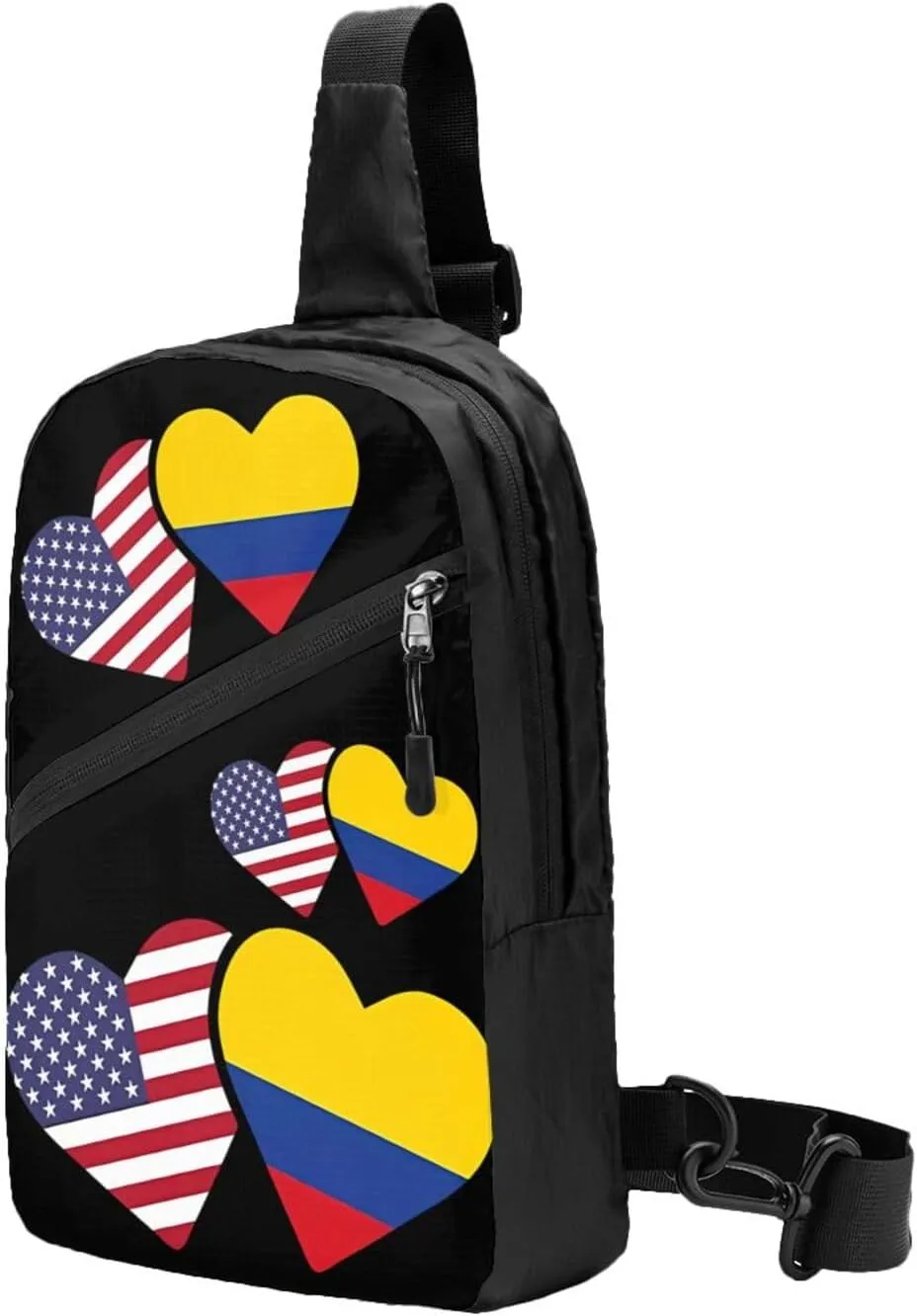 Colombia Flag Heart Colombian American Love Packable Crossbody Bag Portable Sling Bags Foldable Travel Daypack Reusable Sports Shoulder Backpack Diagonally Chest Bag for Workout