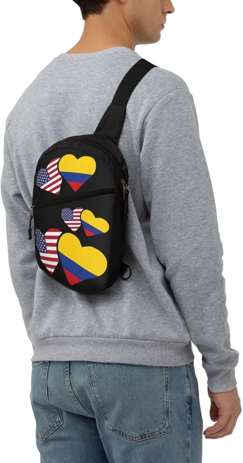 Colombia Flag Heart Colombian American Love Packable Crossbody Bag Portable Sling Bags Foldable Travel Daypack Reusable Sports Shoulder Backpack Diagonally Chest Bag for Workout