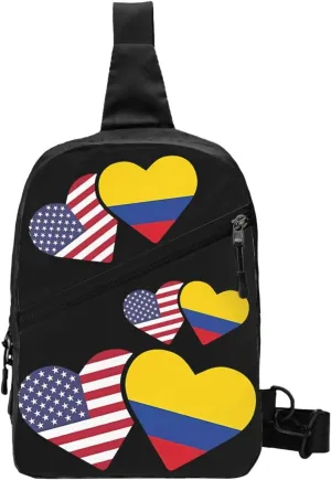 Colombia Flag Heart Colombian American Love Packable Crossbody Bag Portable Sling Bags Foldable Travel Daypack Reusable Sports Shoulder Backpack Diagonally Chest Bag for Workout