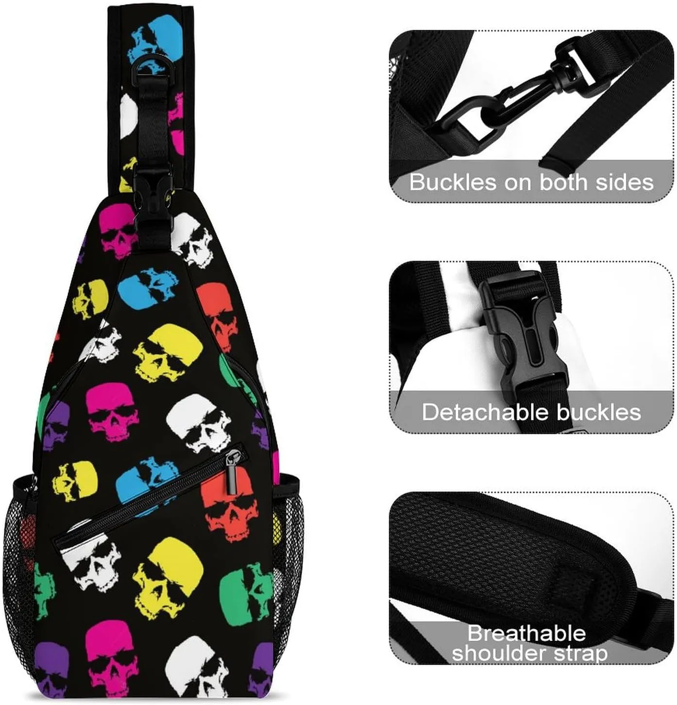 Color Skull Versatile And Convenient Multipurpose Crossbody Bag - Perfect for Travel And Hiking