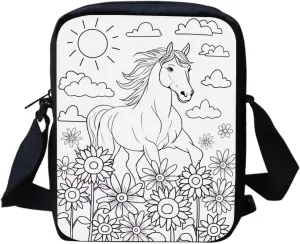 Color Your Own Bag Doodle Horse Coloring Crossbody Bag for Girls Kids Paint Art Messenger Bags Purse Coloring Kit Crafts for Girls 6-8 with 6 Markers DIY Gift for Birthday Back to School