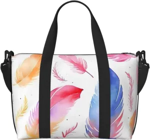 Colorful Feather Travel Duffel Bag Feather Boho Carry On Tote Bag for Women Large Shoulder Weekender Overnight Bag Sports Gym Bag