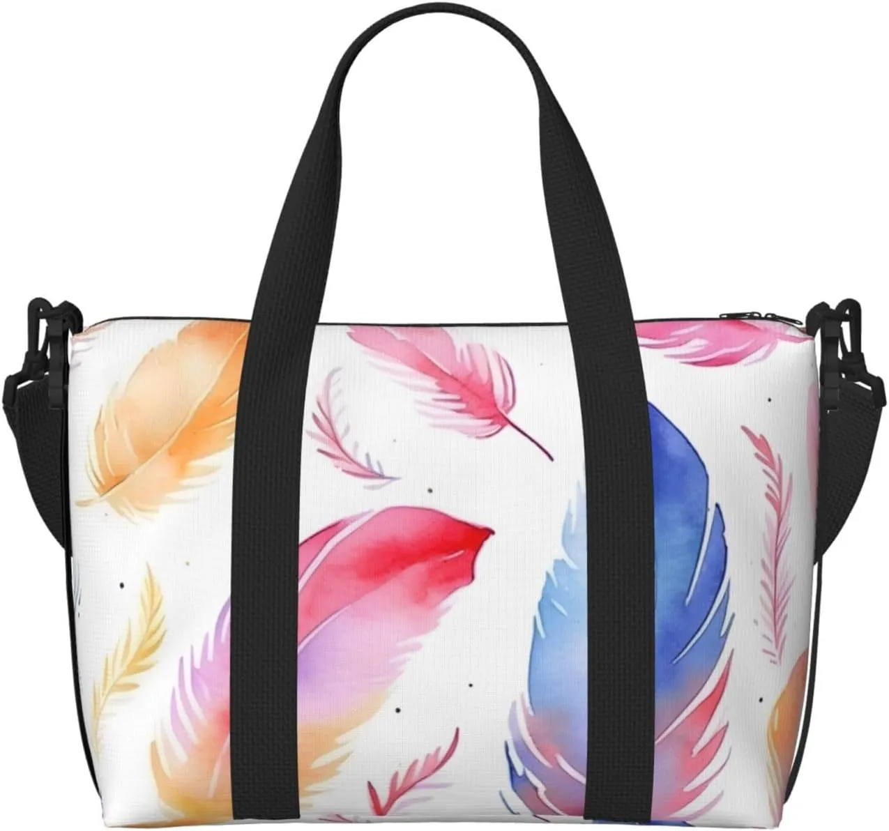 Colorful Feather Travel Duffel Bag Feather Boho Carry On Tote Bag for Women Large Shoulder Weekender Overnight Bag Sports Gym Bag