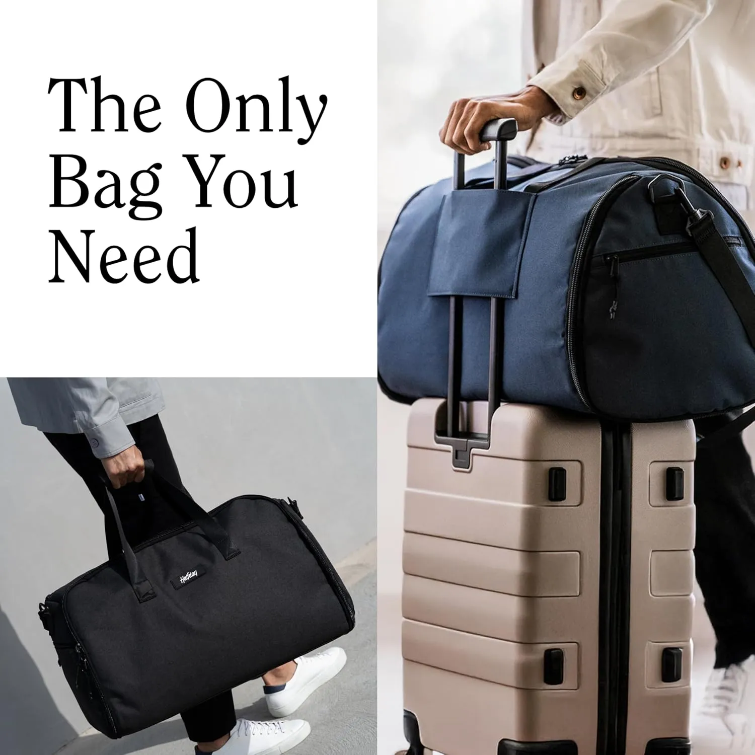 Convertible Garment Duffel Bag 45L – 2-in-1 Carry-On Suit Travel Bag with Wrinkle-Free Hanging Compartment, Shoe Pockets & Trolley Sleeve – Weekender for Business Trips, Weddings & Getaways – Marine