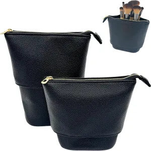 Convertible Stand Up Makeup Brush Holder Bag, Travel Makeup Brush Organizer With Elastic Slots, Portable Cosmetic Case for Brushes, Eyeliners & Tools