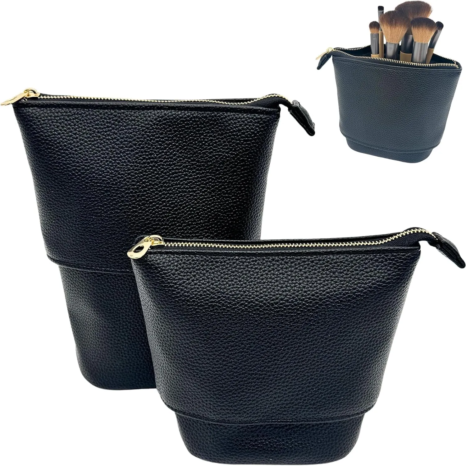Convertible Stand Up Makeup Brush Holder Bag, Travel Makeup Brush Organizer With Elastic Slots, Portable Cosmetic Case for Brushes, Eyeliners & Tools