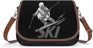 Cool Ski Sking Messenger Bag for Women PU Leather Crossbody Bags Shoulder Handbags Purse