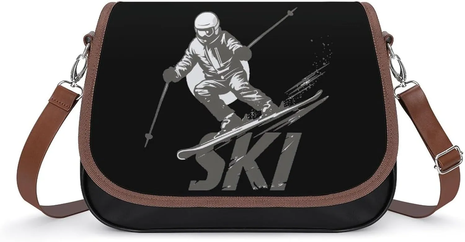 Cool Ski Sking Messenger Bag for Women PU Leather Crossbody Bags Shoulder Handbags Purse