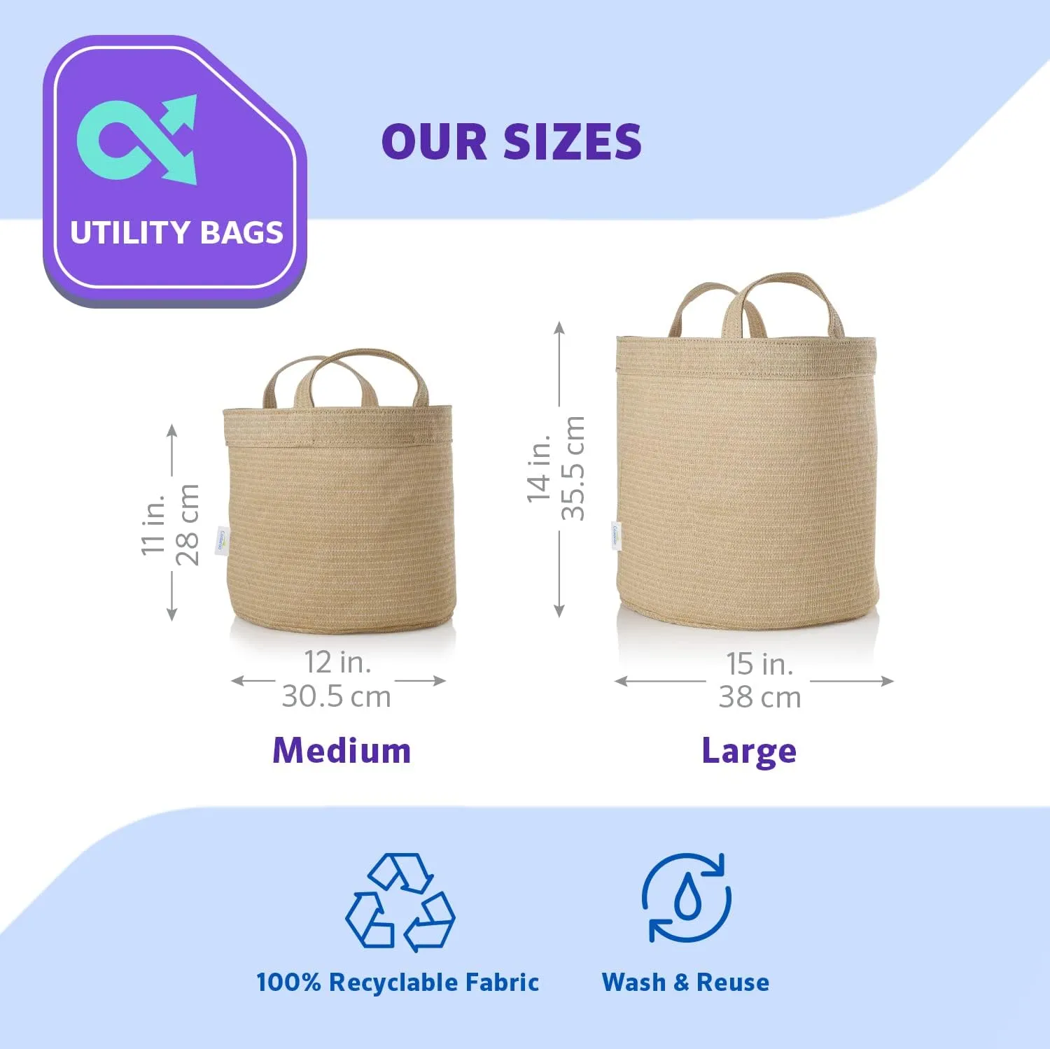 Coolaroo 2-Pack Medium & Large-Utility Grocery and Storage Bin Bags, Desert Sand