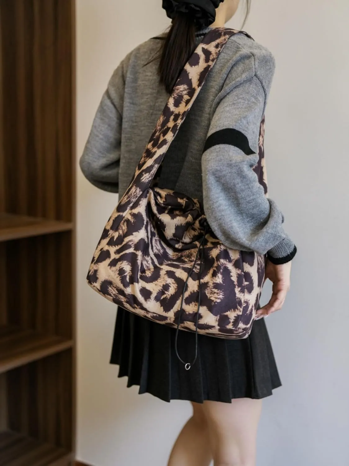 Corduroy Tote Bag Leopard Shoulder Bag Soft & Lightweight Large Tote Purse Handbag Travel Satchel Gift for Women