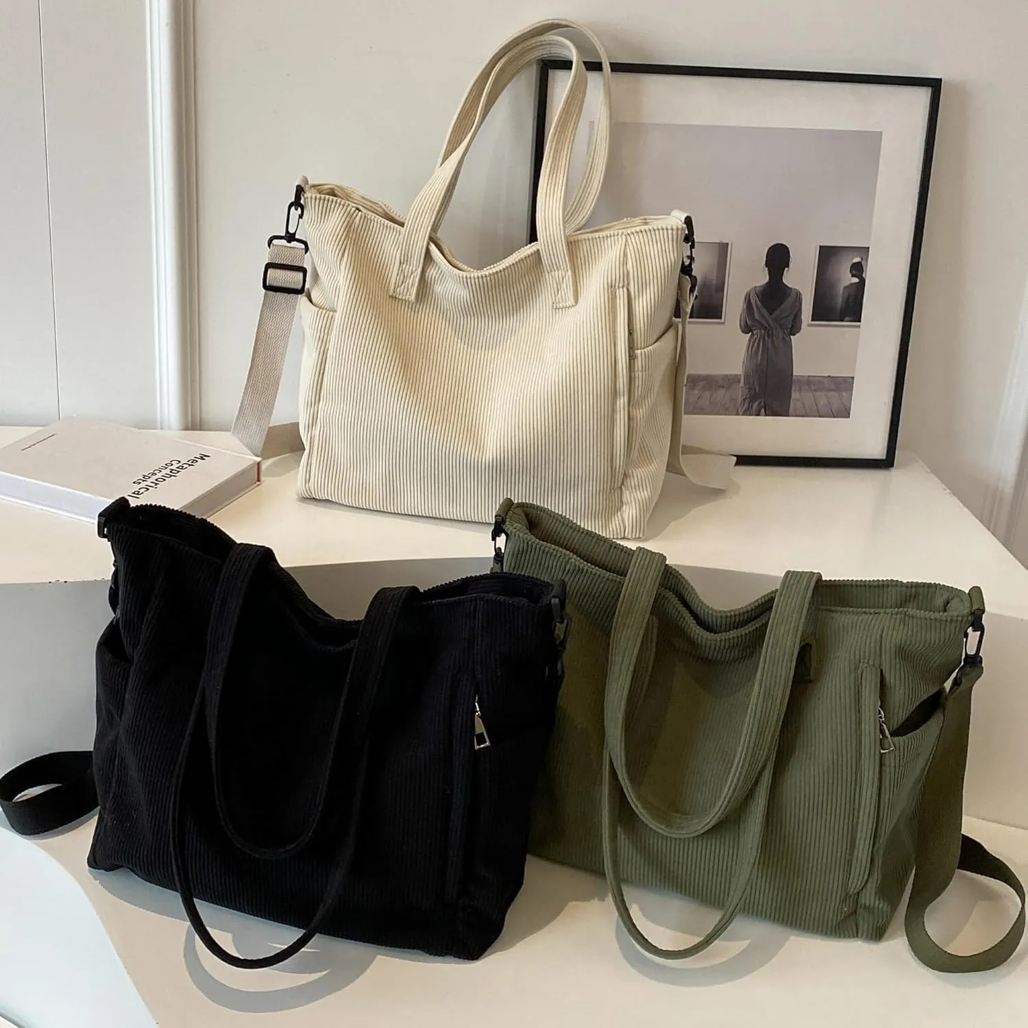 Corduroy Totes Bag Women Shoulder Hobo Handbags Crossbody Bags Big Capacity Shopping Purses