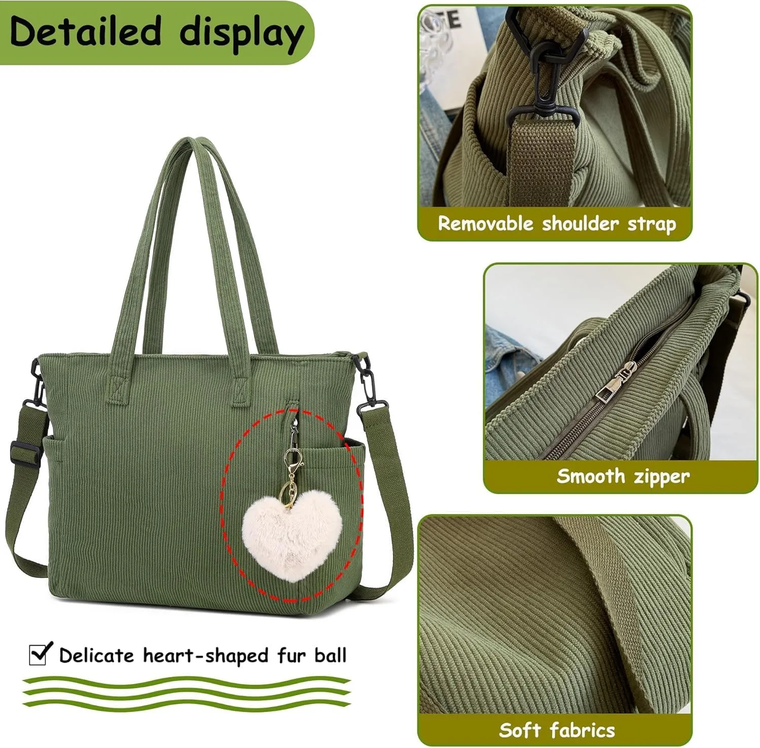 Corduroy Totes Bag Women Shoulder Hobo Handbags Crossbody Bags Big Capacity Shopping Purses