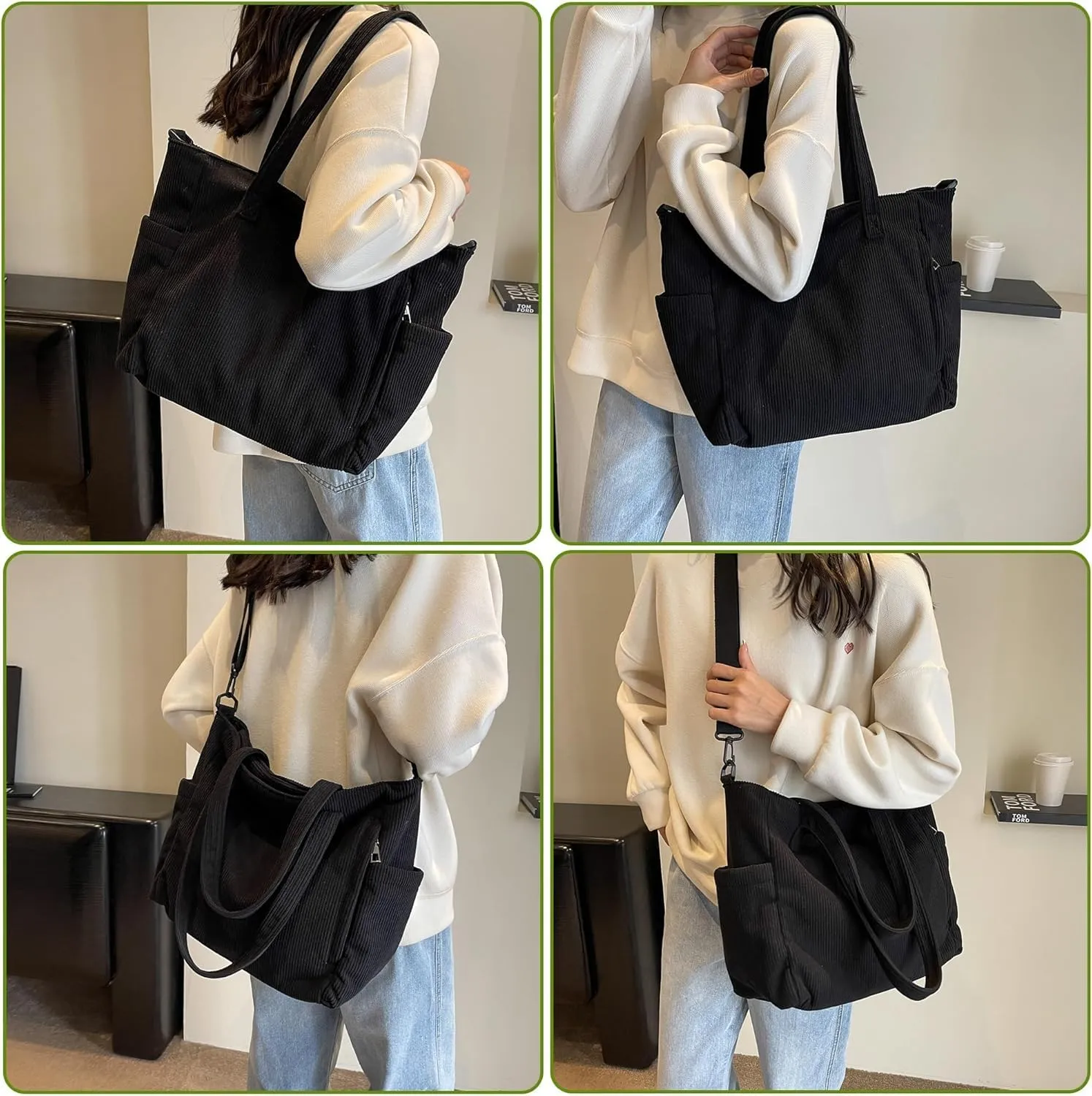 Corduroy Totes Bag Women Shoulder Hobo Handbags Crossbody Bags Big Capacity Shopping Purses