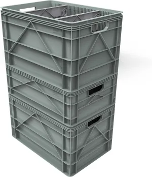 Crate Basic Pack - 2 Full-Size & 1 Half-Size Heavy Duty Stackable Storage Bins, Totes, Containers with Dividers - Durable Plastic Organizer for Home, Office, Garage, and Outdoor Use, Aircraft