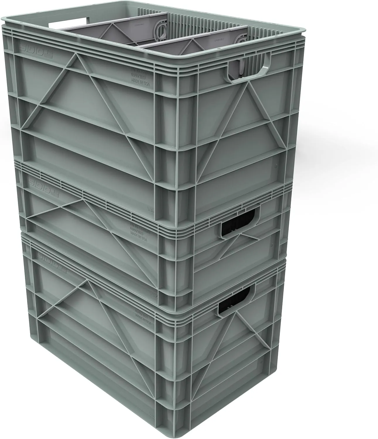 Crate Basic Pack - 2 Full-Size & 1 Half-Size Heavy Duty Stackable Storage Bins, Totes, Containers with Dividers - Durable Plastic Organizer for Home, Office, Garage, and Outdoor Use, Aircraft