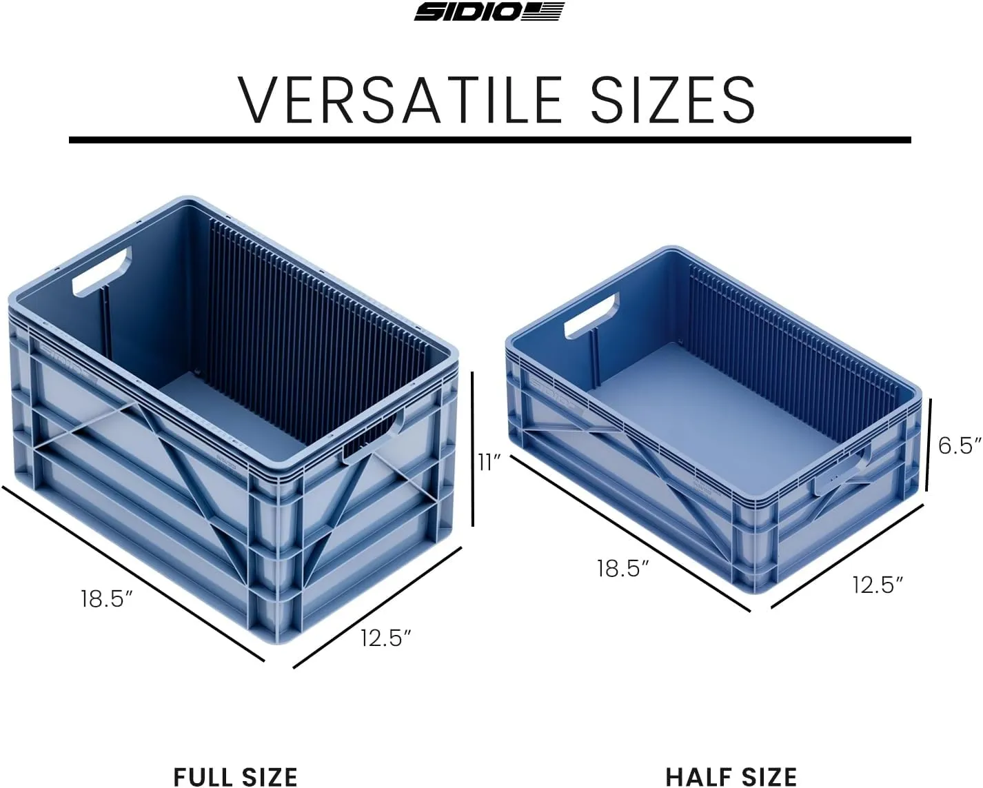 Crate Basic Pack - 2 Full-Size & 1 Half-Size Heavy Duty Stackable Storage Bins, Totes, Containers with Dividers - Durable Plastic Organizer for Home, Office, Garage, and Outdoor Use, Aircraft