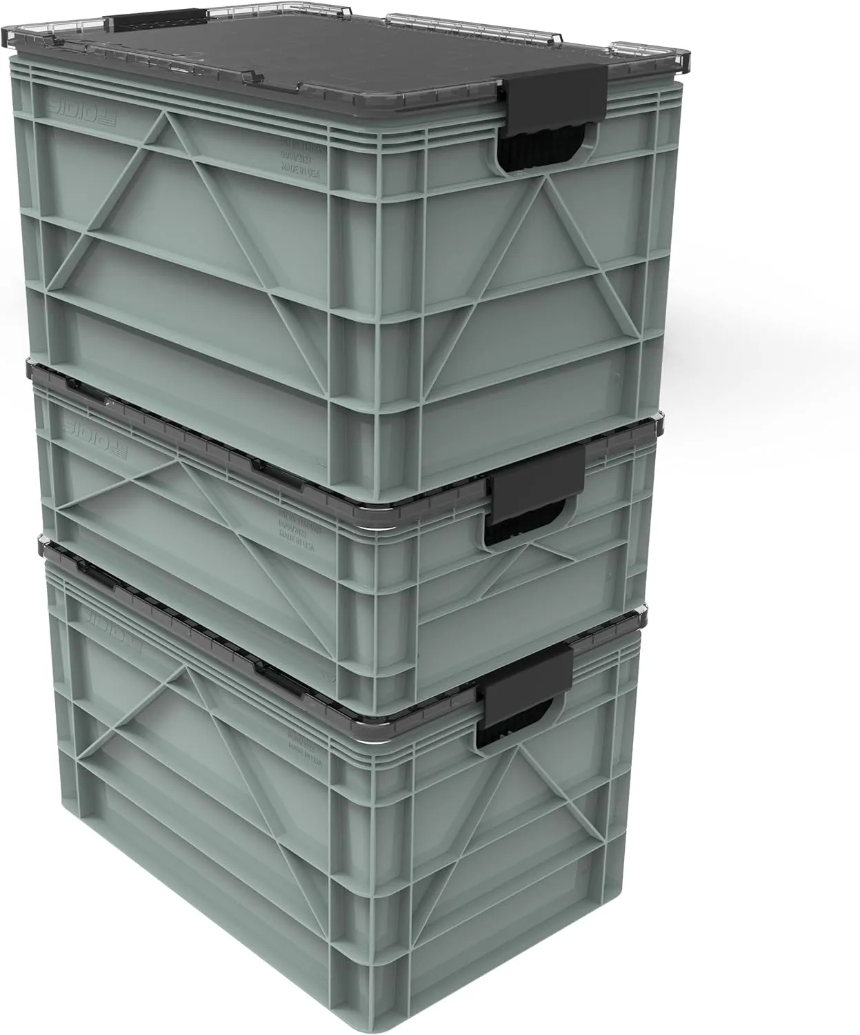 CRATE Pro Pack - Two Full Size and One Half Size Heavy Duty Stackable Storage Bins, Totes and Containers with Lids and Dividers - Durable Organizer for Home, Office, Garage, and Outdoor Use