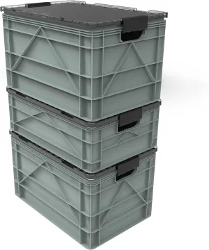 CRATE Pro Pack - Two Full Size and One Half Size Heavy Duty Stackable Storage Bins, Totes and Containers with Lids and Dividers - Durable Organizer for Home, Office, Garage, and Outdoor Use