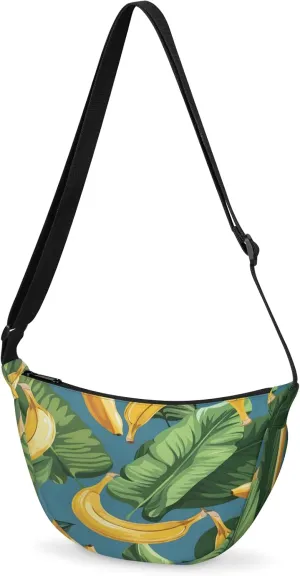 Crescent Bag for Women Men, Lightweight Medium Folding Crescent Moon Bag, Single Shoulder Bags with 2 Small Pockets